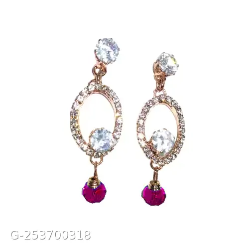 Brass Golden,big Stone Round Jumka Earring Red